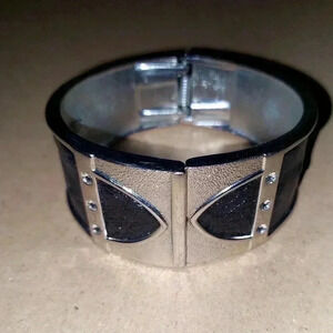 Women's Black and Silver Wide Cuff Bracelet